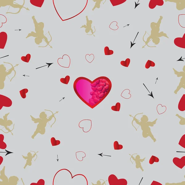 Seamless pattern with cupids and hearts. Vector set 1 — Stock Vector