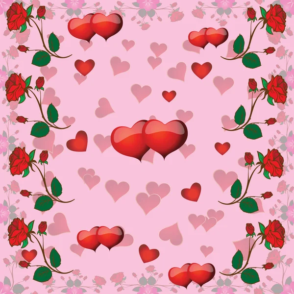 Seamless pattern with roses and hearts for Valentine's Day — Stock Vector