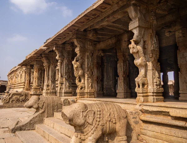 View Majestic Krishna Temple Beautiful Stone Carvings Located Hampi Karnataka — Stock Photo, Image