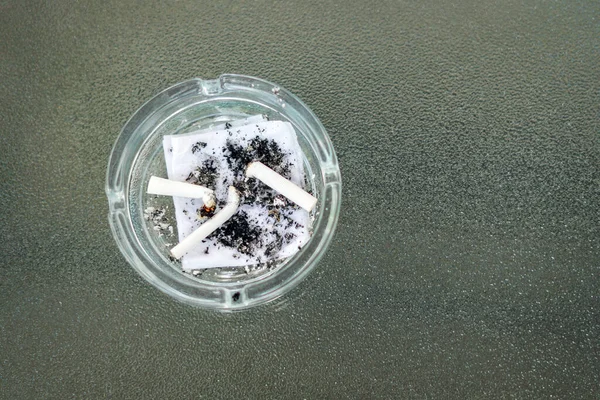 Glass Ashtray Cigarette Butts Table — Stock Photo, Image