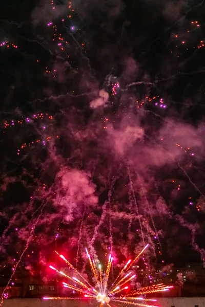 Fogos Artifício Coloridos Festivos Céu Noturno Fundo Abstrato — Fotografia de Stock