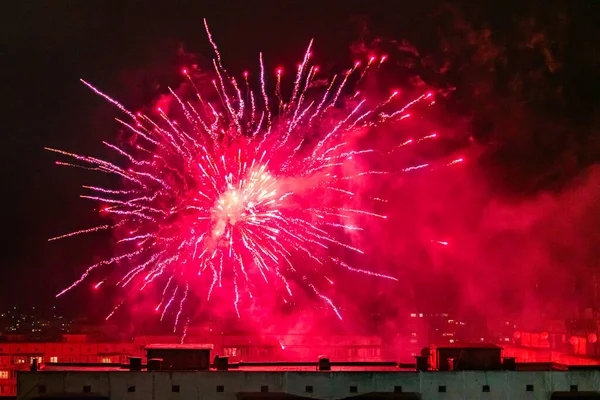 Fogos Artifício Coloridos Festivos Céu Noturno Fundo Abstrato — Fotografia de Stock