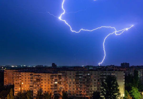 Thunderstorm Lightning Night City — Stock Photo, Image