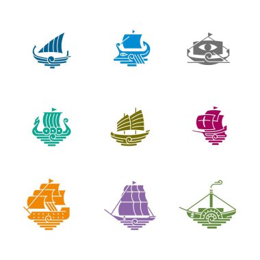 Klasik gemi simgesi seti. Nakliye. seyahat ve kargo sembolü
