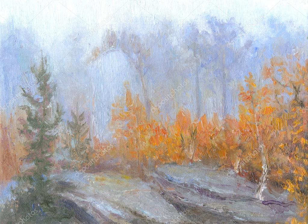 Illustration oil painting autumn landscape