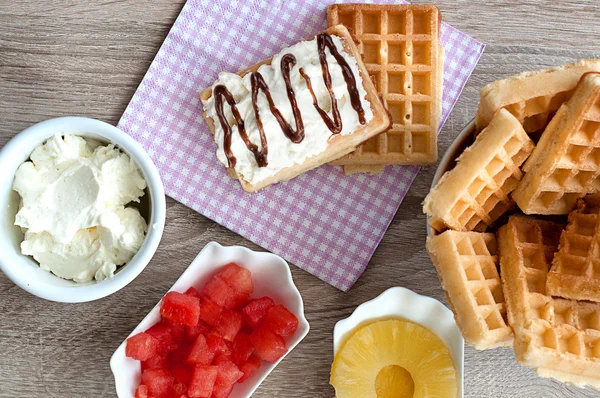 Waffles with whipped cream — Stock Photo, Image