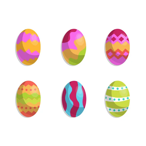 Happy Easter Set Easter Eggs Different Textures White Background Férias — Vetor de Stock