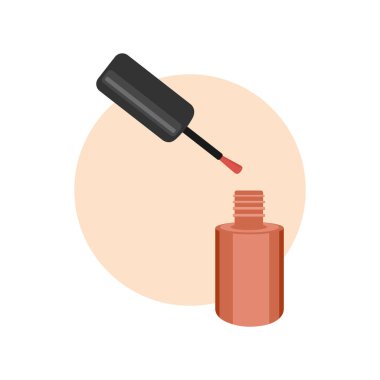 Tırnak cilası şişe afişi tasarımı. Stock vektör illüstrasyonu. Manikürcü, manikürcü, çıkartma ve sosyal medya için.