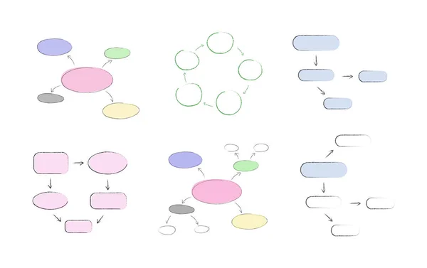Graphisches Diagramm Set Organigramm Handgezeichnete Mindmap Oder Flussdiagramm Mit Platz — Stockvektor