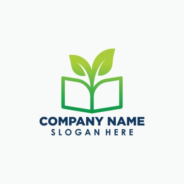 Kitap ve bitkiler logo tasarım şablonu, doğa elemanları logo konsept vektörü