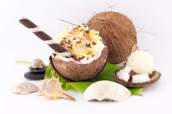 Kokosnuss, Schalen und Kokosbonbons — Stockfoto