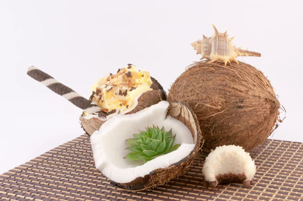 Kokosnuss, Schalen und Kokosbonbons — Stockfoto