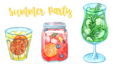 Buz, çilek, yabanmersini, ahududu, portakal, limon, nane, lavanta, karpuz, kokteyl şemsiyesi, ananas, vişne, jelibon, palmiye, flamingo ve çiçekli taze renkli limonata.