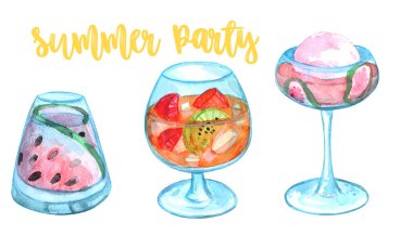 Buz, çilek, yabanmersini, ahududu, portakal, limon, nane, lavanta, karpuz, kokteyl şemsiyesi, ananas, vişne, jelibon, palmiye, flamingo ve çiçekli taze renkli limonata.