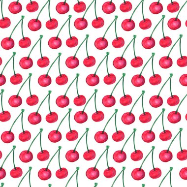 Siyah arkaplanda parlak renkli kirazlardan yapılmış dikişsiz simetrik desen. Yaz için mükemmel ve ambalaj kağıdı, afiş, kumaş vs..