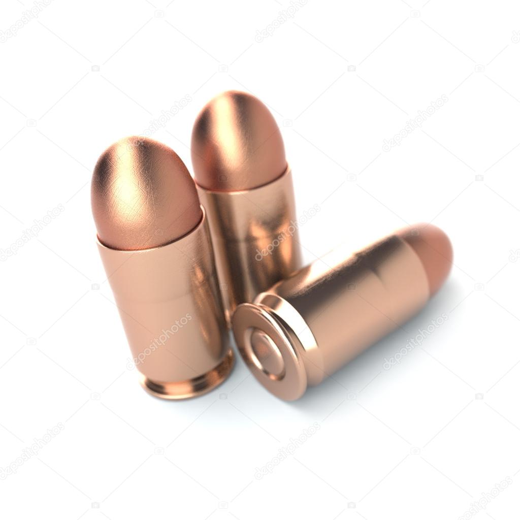 Pistol bullets isolated on white background