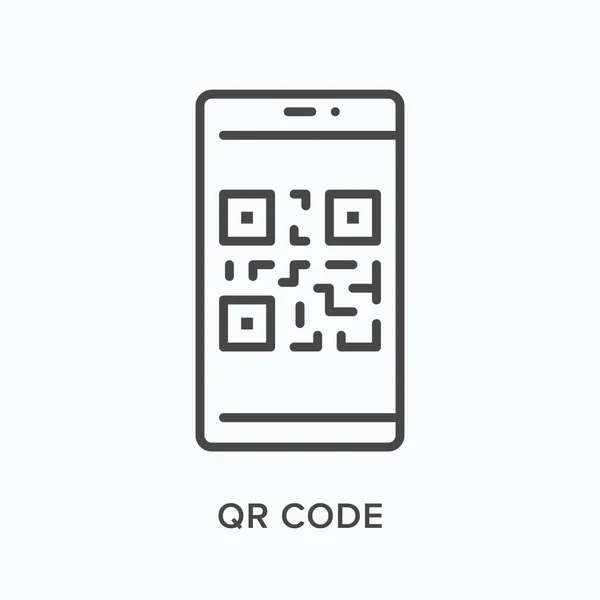 QR kód lapos vonalú ikon. Vektor vázlat illusztráció okostelefon szkenner. Fekete vékony lineáris piktogram digitális kapcsolat — Stock Vector