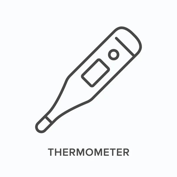 Thermometer flat line icon. Vector outline illustration of digital measurement. Black thin linear pictogram for medical equipment — Stock Vector