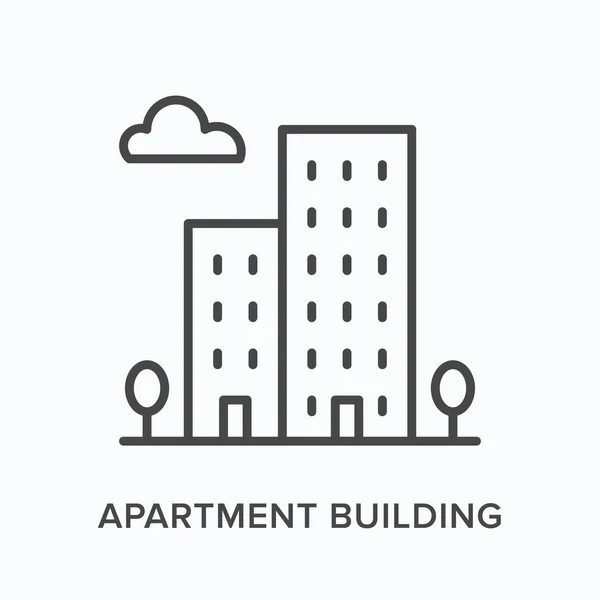 Immeuble appartement ligne plate icône. Illustration vectorielle des contours de la maison résidentielle. Pictogramme linéaire mince noir pour hôtel — Image vectorielle