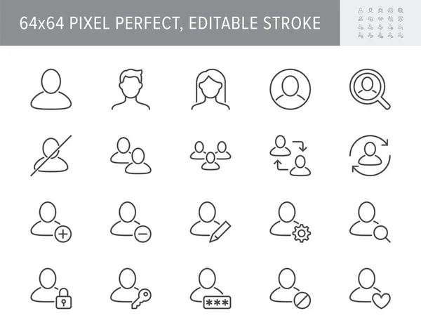 Users line icons. Vector illustration include icon - head, member, face, member, people, login, woman, man, teamwork outline pictogram for default profile avatar. 64x64 Pixel Perfect, Editable Stroke — Stock Vector