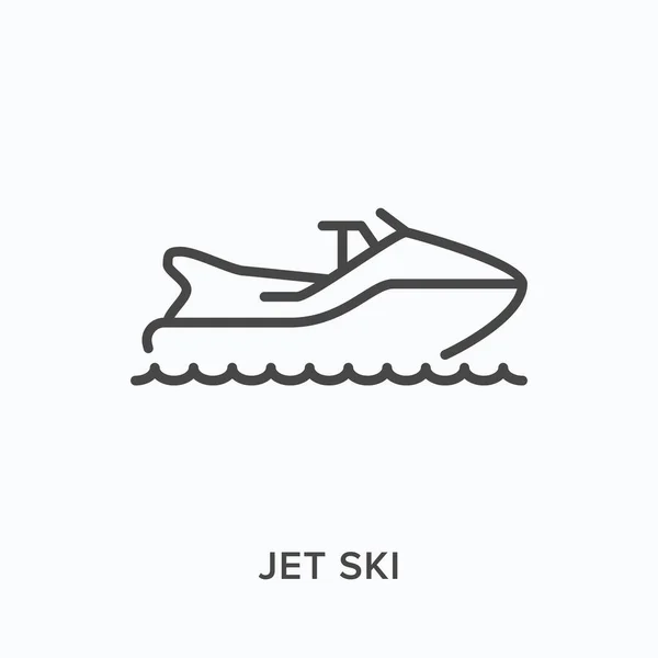 Jet ski düz çizgi simgesi. Jetski 'nin vektör çizgisi çizimi. Su taşımacılığı için siyah ince doğrusal pictogram — Stok Vektör