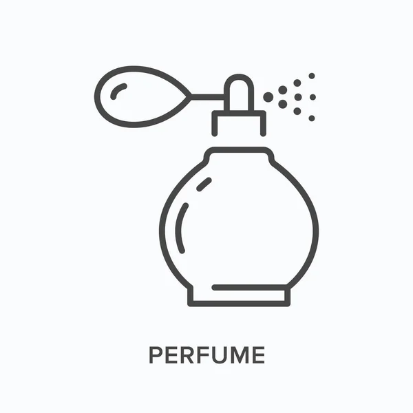 Perfumy płaska ikona linii. Wektor zarys ilustracji szklanej butelki retro. Czarny cienki piktogram liniowy dla starego opryskiwacza wody kolońskiej — Wektor stockowy