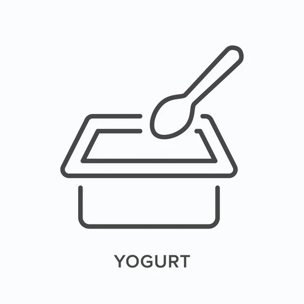 Yoghurt platt linje ikon. Vektor skissera illustration av livsmedelsbehållare. Svart tunn linjär piktogram för mjölkprodukter — Stock vektor