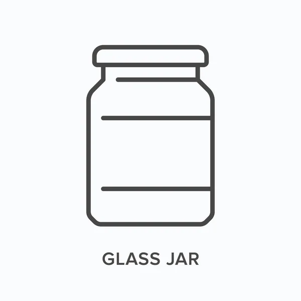 Glass jar flat line icon. Vector outline illustration of drink container. Black thin linear pictogram for jam preserve — Stock Vector