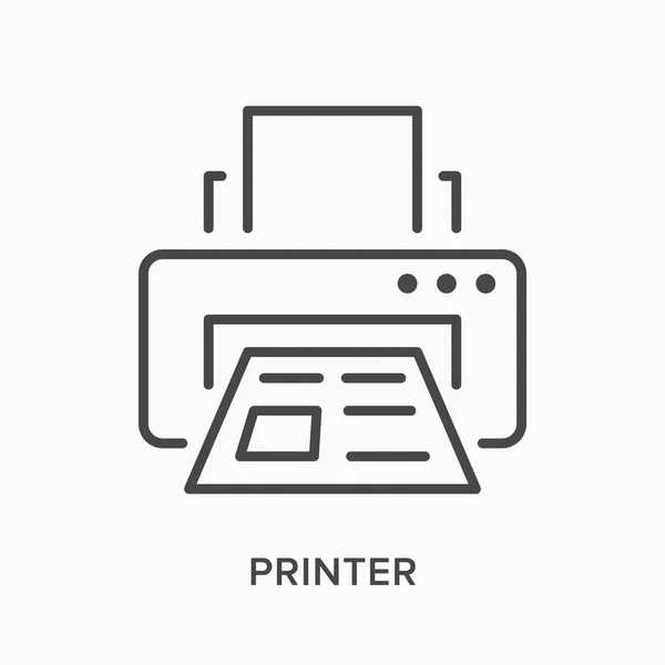 Printer flat line icon. Vector outline illustration of computer device. Black thin linear pictogram for print out — Vector de stock