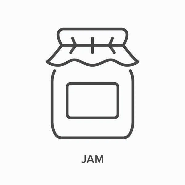 Jam flat line icon. Vector outline illustration of meal container. Black thin linear pictogram for food canning — Vettoriale Stock