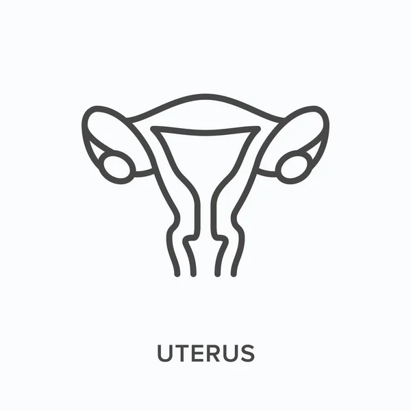 Піктограма плоскої лінії Uterus. Векторна контурна ілюстрація утроби. Чорна тонка лінійна піктограма для гінекологічної системи — стоковий вектор