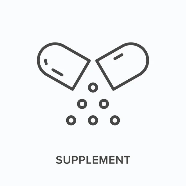 Ergänzung Flatline-Symbol. Vektorskizze Illustration der Pille. schwarzes dünnes lineares Piktogramm für pharmazeutische medizinische Heilung — Stockvektor