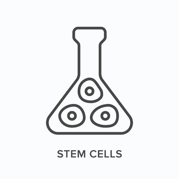 Sel induk ikon garis datar. Vektor menguraikan ilustrasi labu kimia. Piktogram linear hitam tipis untuk ilmu biologi - Stok Vektor