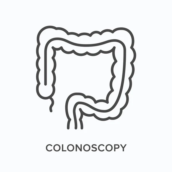Colonoscopy flat line icon. Vector outline illustration of digestive system. Black thin linear pictogram for endoscope research — Stockový vektor