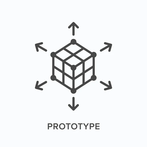 Prototypowa ikona płaskiej linii. Wektor zarys ilustracji 3D sześcianu. Czarny cienki piktogram liniowy dla rozwoju innowacji — Wektor stockowy