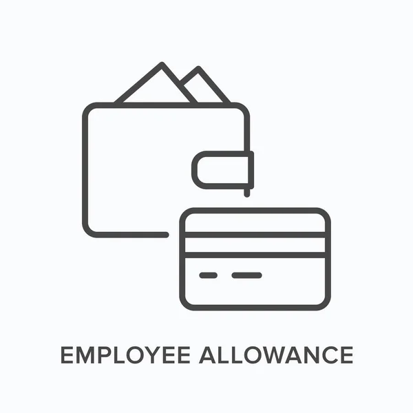 Employee allowance flat line icon. Vector outline illustration of wallet and card. Black thin linear pictogram for work benefits — Διανυσματικό Αρχείο
