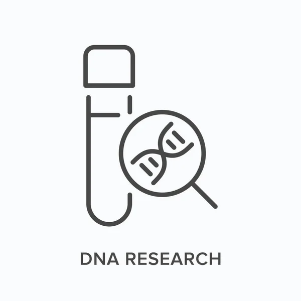 Investigación de ADN icono de línea plana. Esquema vectorial ilustración del tubo de laboratorio. Pictograma lineal delgado negro para biotecnología — Archivo Imágenes Vectoriales