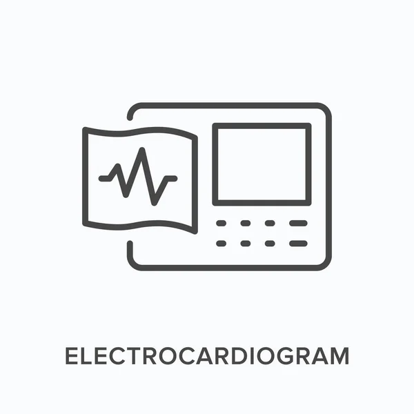 Icono de línea plana de electrocardiograma. Ilustración del esquema vectorial del dispositivo ecg. Pictograma lineal delgado negro para monitoreo cardiovascular — Archivo Imágenes Vectoriales