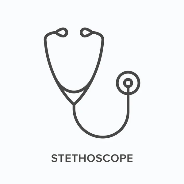 Stethoscope επίπεδη γραμμή εικονίδιο. Εικονογράφηση περιγράμματος διανύσματος της ιατρικής συσκευής. Μαύρο λεπτό γραμμικό εικονόγραμμα για την ιατρική διάγνωση — Διανυσματικό Αρχείο