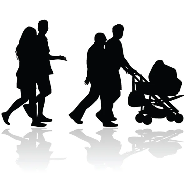 couple people with baby stroller silhouette
