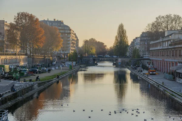 Parigi Francia 2019 Veduta Del Canale Ourcq Dal Ponte Risalita — Foto Stock