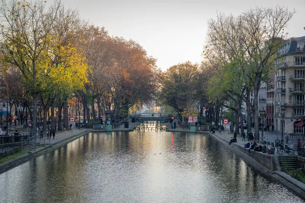 Paris Fransa 2019 Gün Batımında Saint Martin Kanalı Manzarası — Stok fotoğraf