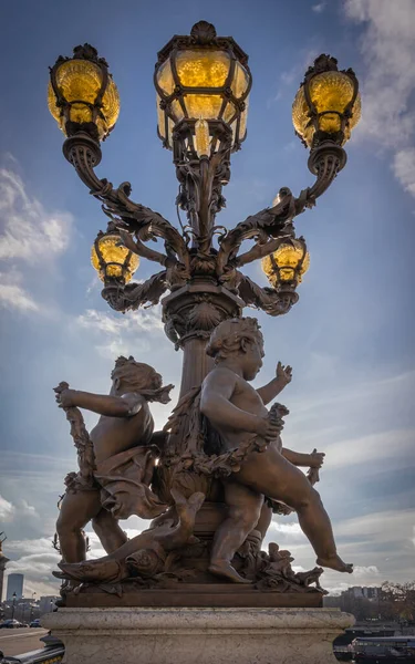 Paris França 2020 Quays Seine Detalhes Ponte Alexander Iii Durante — Fotografia de Stock