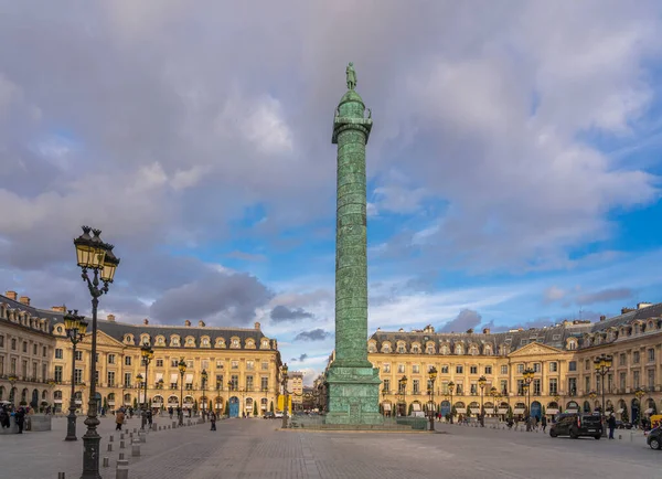 París Francia 2020 Place Vendome Columna Vendome Atardecer —  Fotos de Stock