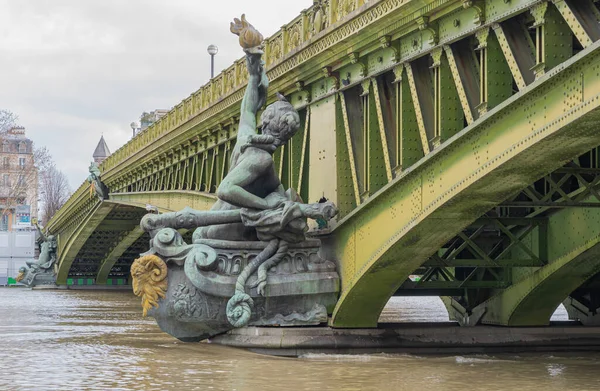Paris França 2021 Detalhe Ponte Mirabeau Durante Inundação Sena — Fotografia de Stock