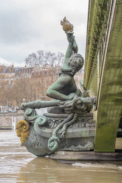 Paris França 2021 Detalhe Ponte Mirabeau Durante Inundação Sena — Fotografia de Stock