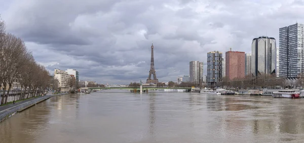 París Francia 2021 Vista Panorámica Del Sena Durante Inundación Con —  Fotos de Stock