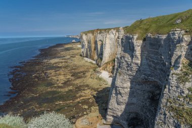 Etretat, Fransa - 05 31 2019: Et uçurumlarının panoramik görünümü