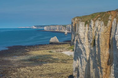 Etretat, Fransa - 05 31 2019: Et uçurumlarının panoramik görünümü