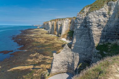 Etretat, Fransa - 05 31 2019: Et uçurumlarının panoramik görünümü